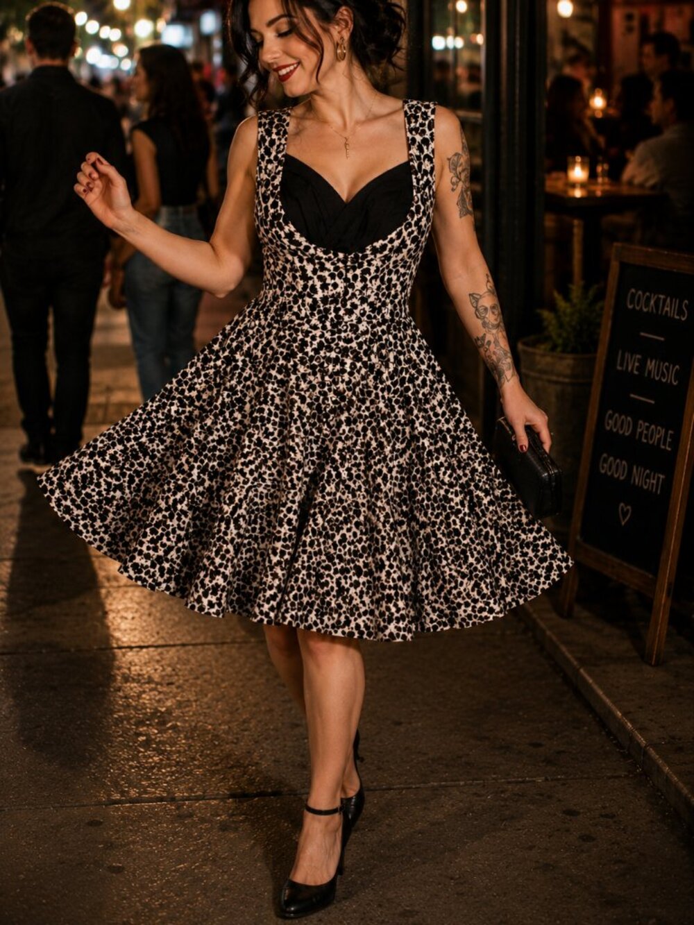 Lindy Bop Leopard Print Swing Dress Fit Flare Rockabilly Pinup Pockets XL